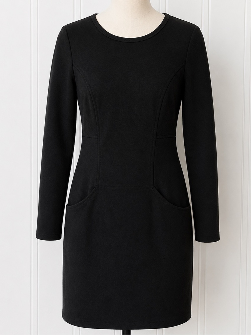 Max Studio Black Long-Sleeve Ponte Midi Sheath Dress
